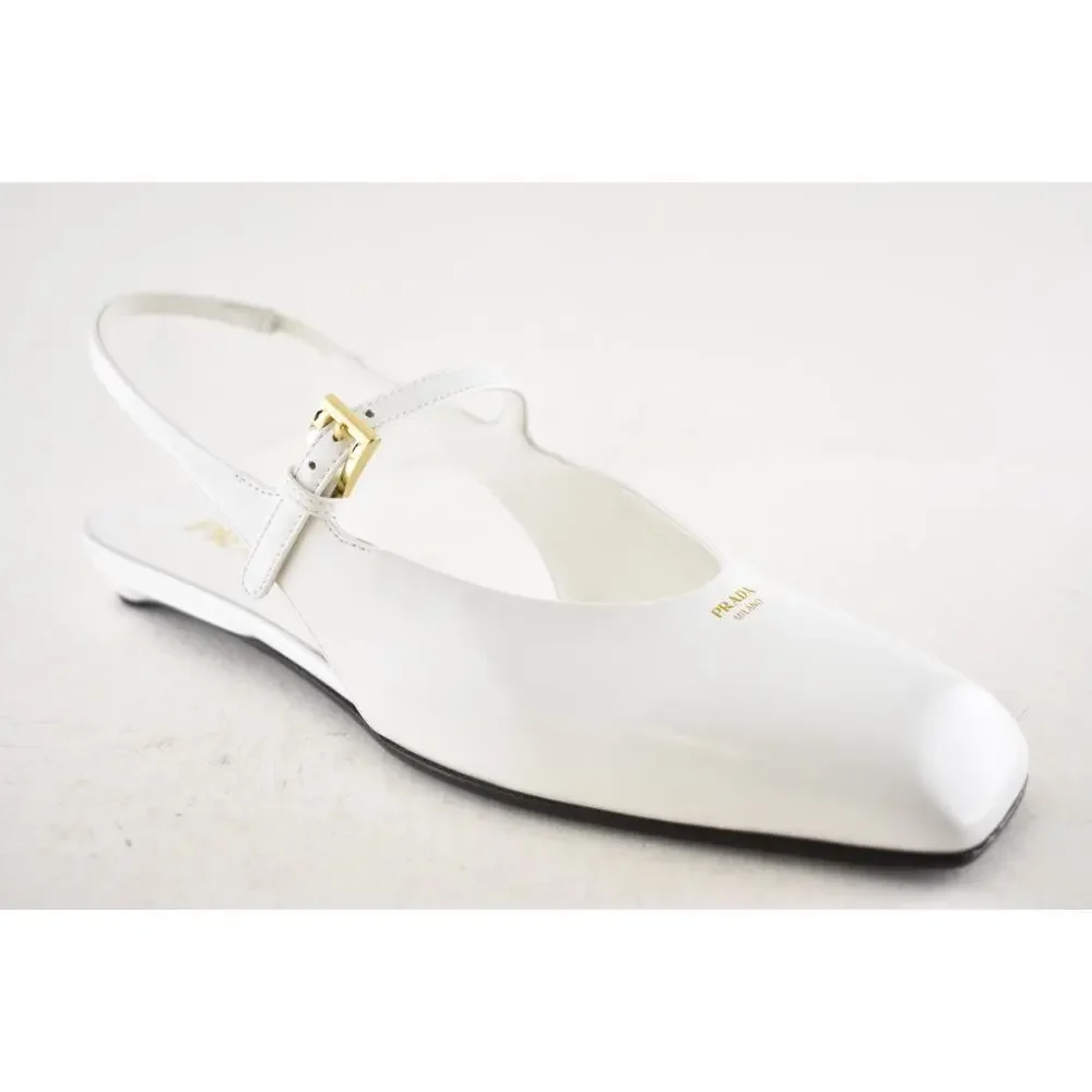 Prada White Leather Square Toe Mary Jane Slingback Ballerina Ballet Flat 37.5 - Picture 6 of 16